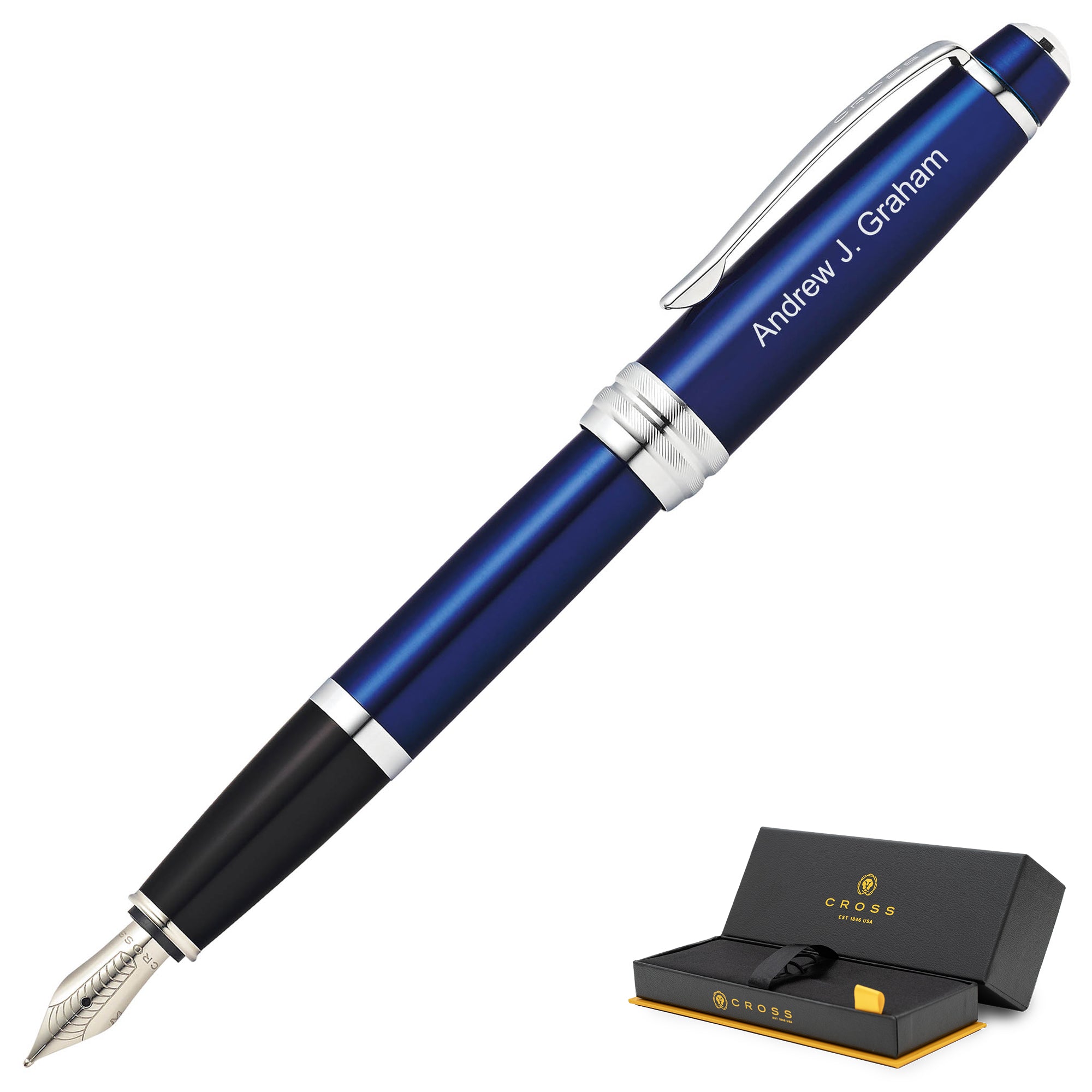 A Cross Bailey Blue Lacquer fountain pen with exquisite craftsmanship, presented in a box.